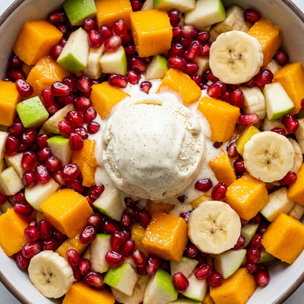 Fresh Fruits Salad with Ice Cream